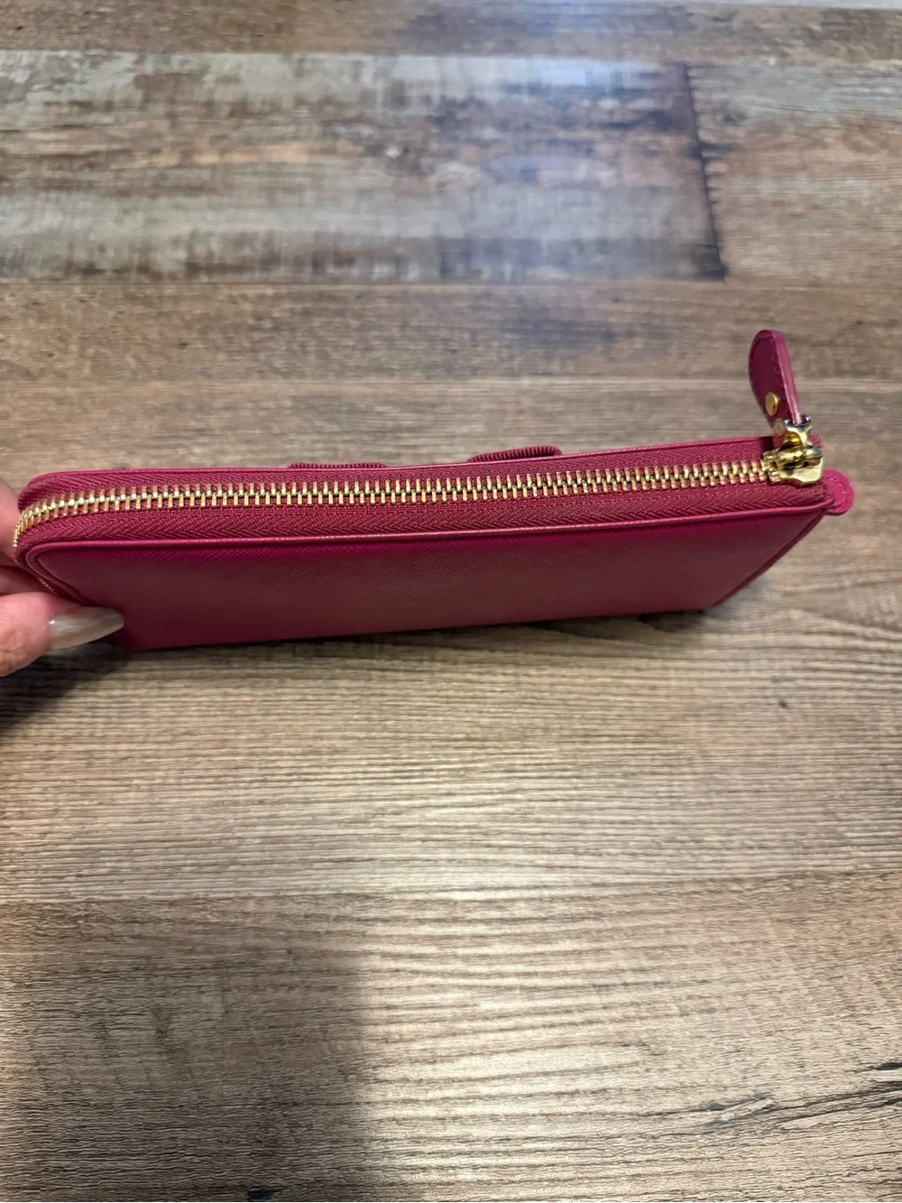 Salvatore Ferragamo Fuchsia Vara Bow Zip Wallet with Gold Hardware COA